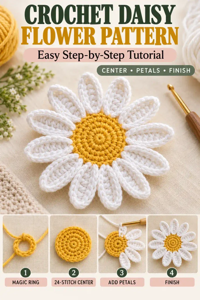 Crochet Daisy Flower Pattern Finishing and Care