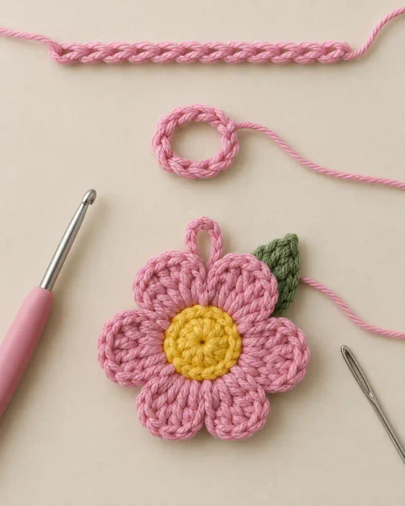 Crochet Flower Keychain Pattern Assembly