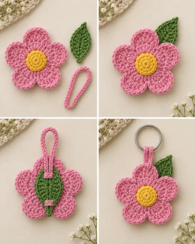 Crochet Flower Keychain Pattern Finishing and Care