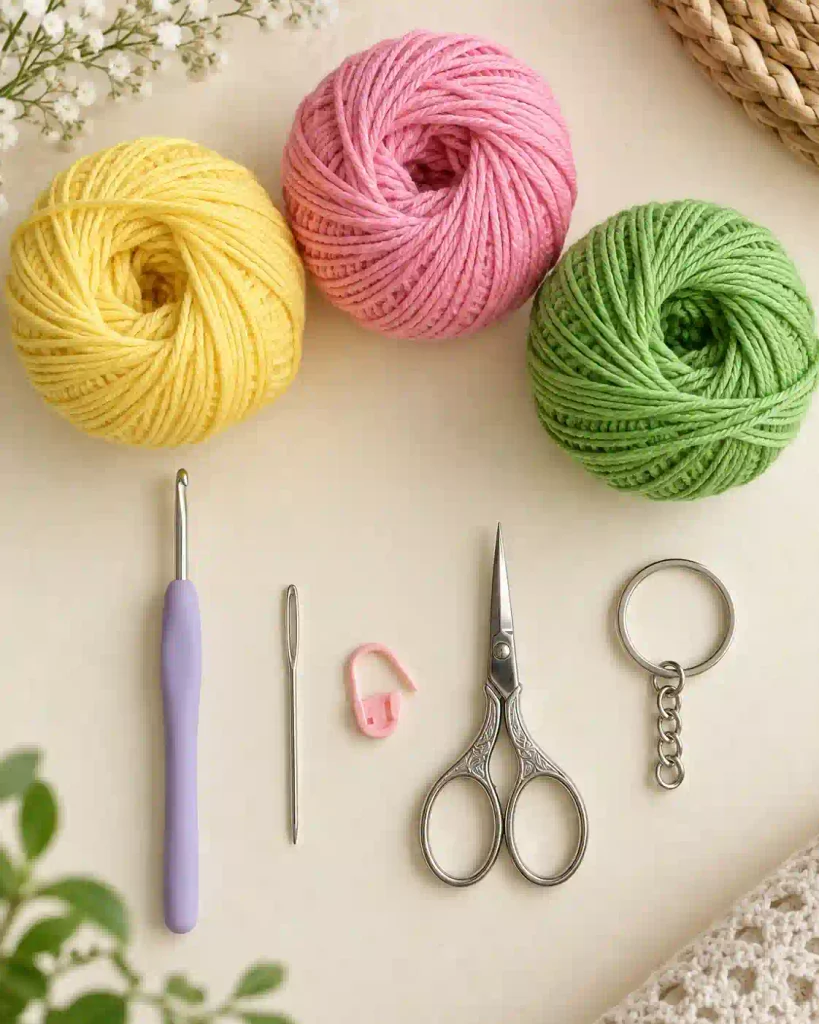 Crochet Flower Keychain Pattern Materials and Yarn Quantities