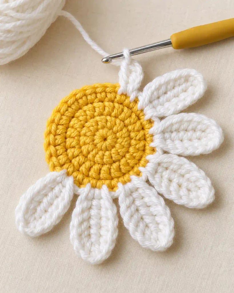 How to Crochet the Daisy Petals.