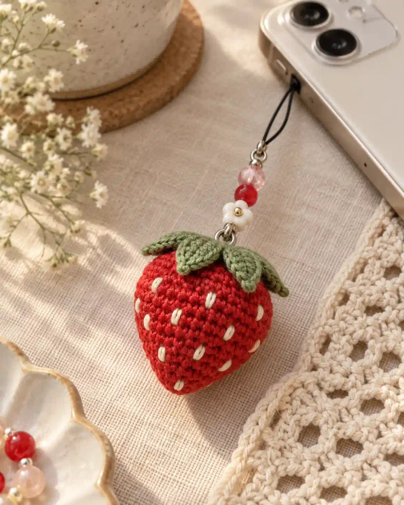 finished-crochet-strawberry-charm