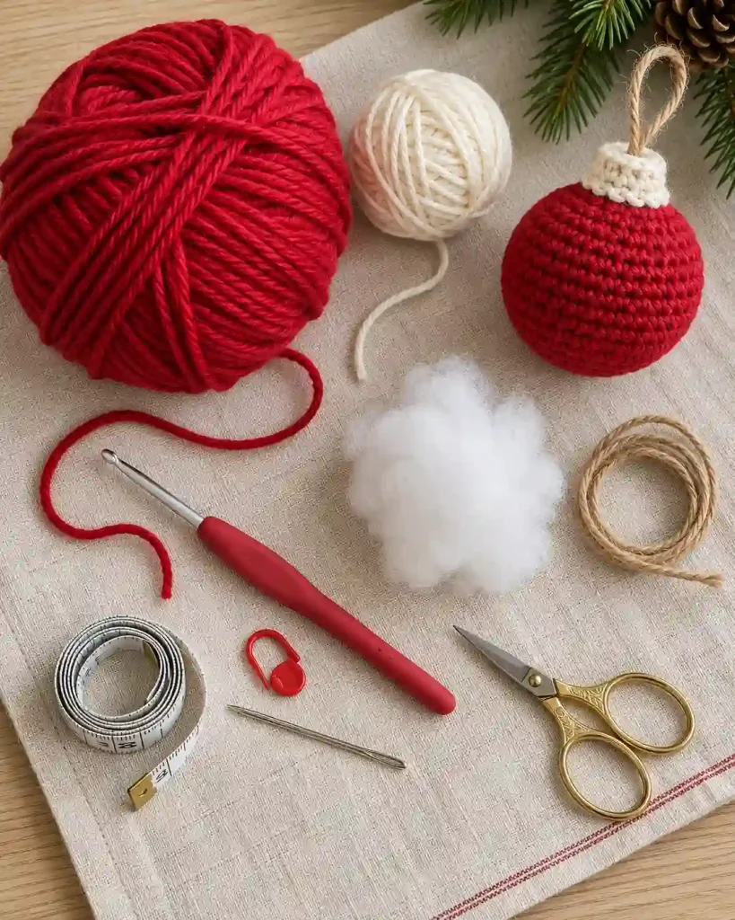 Easy Crochet Christmas Bauble Pattern: Materials and Yarn Quantities