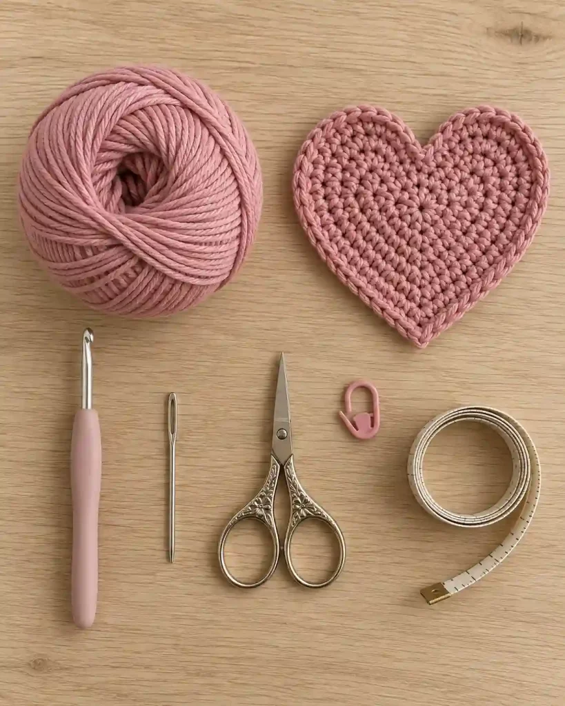 Crochet Heart Coaster Pattern materials