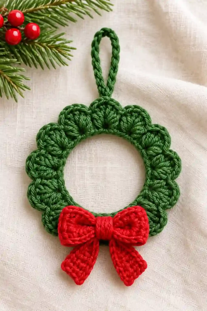 Crochet Mini Christmas Wreath Ornament Pattern – Free