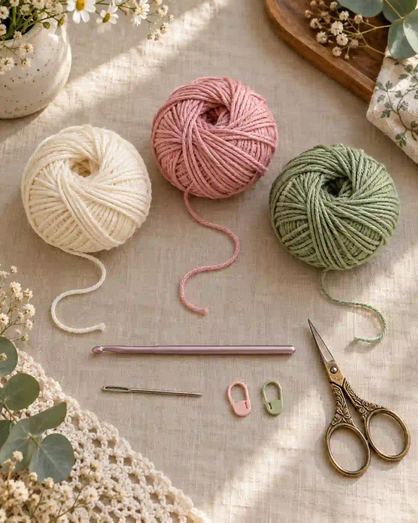Crochet Rose Coaster Pattern Materials and Yarn Quantities
