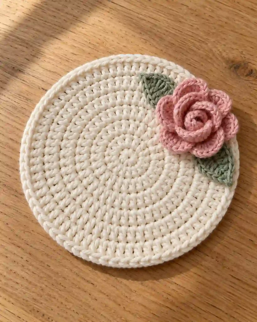 Crochet Rose Coaster Pattern – Easy & Beautiful