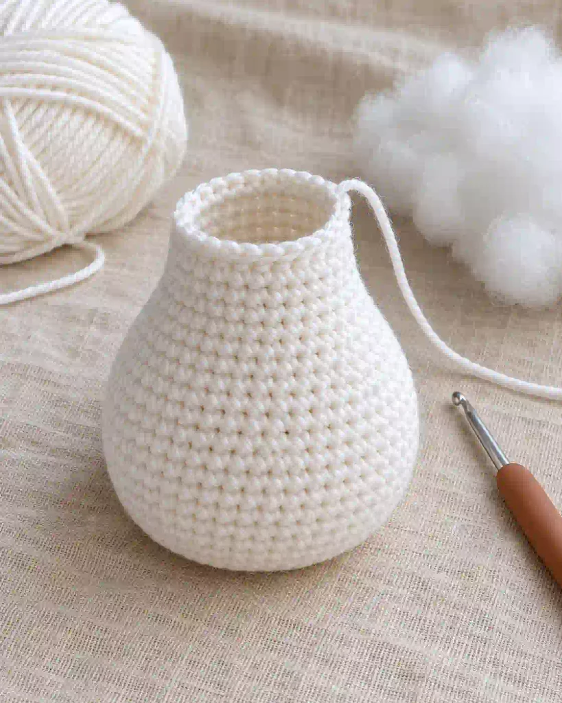 Crochet snowman body with narrow neck opening