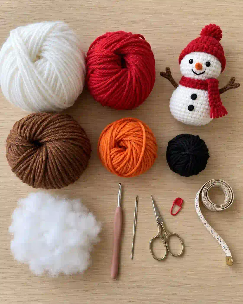 Easy Crochet Snowman Pattern Materials and Yarn Quantities