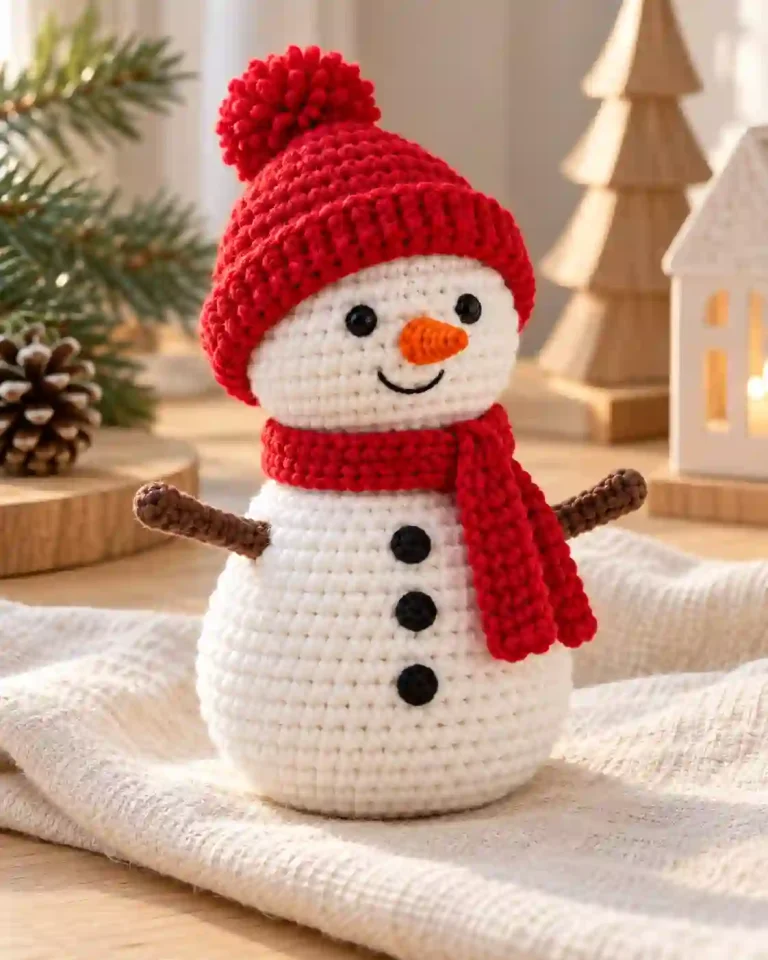 Easy Crochet Snowman Pattern with red hat and scarf