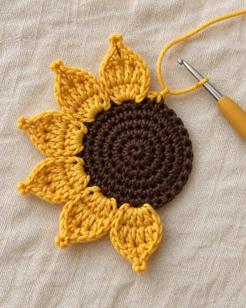 Step-by-Step 2 Crochet Sunflower Applique Pattern