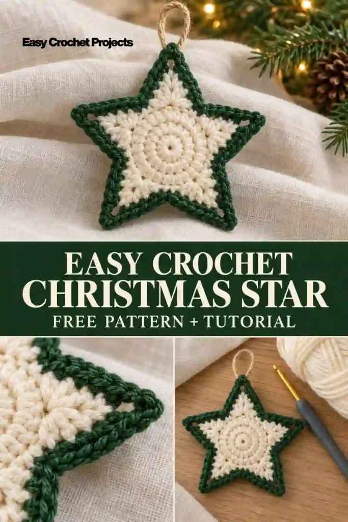 This Crochet Christmas Star Ornament Pattern is a simple way to create beautiful handmade holiday decorations with leftover yarn