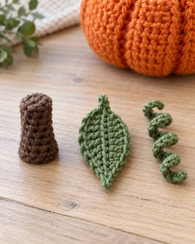 crochet-pumpkin-stem-leaf-tendril